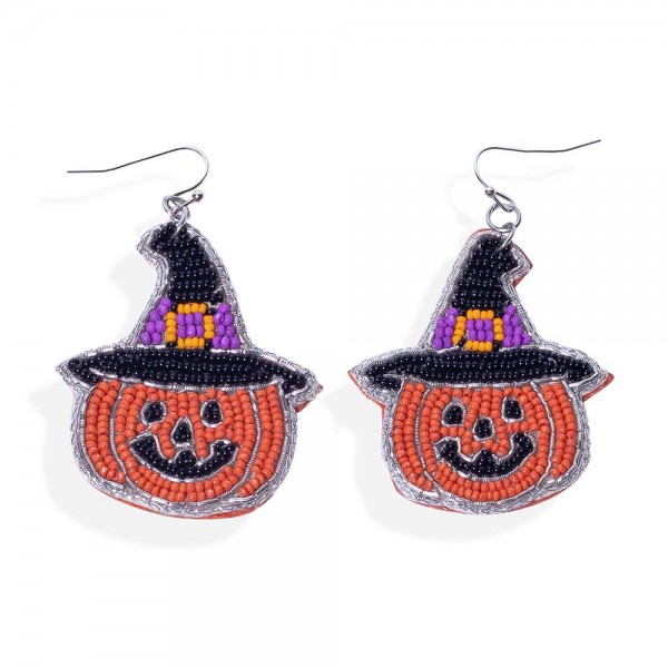 Seed Bead Jack-O'-Lantern Witch Post Drop Earrings 

- Approximately 2.25" L