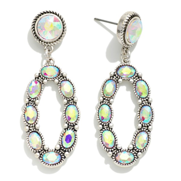 Wholesale iridescent Rhinestone Oval Drop Earrings Rhinestone Stud Posts L