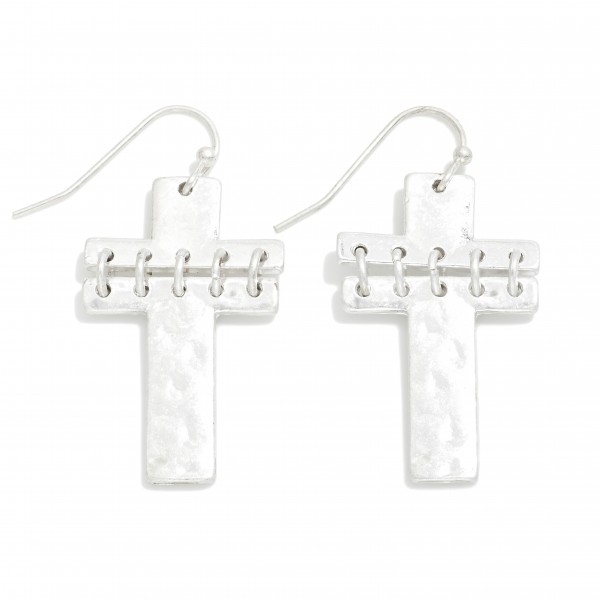 Wholesale linked Hammered Brushed Metal Cross Drop Earrings L