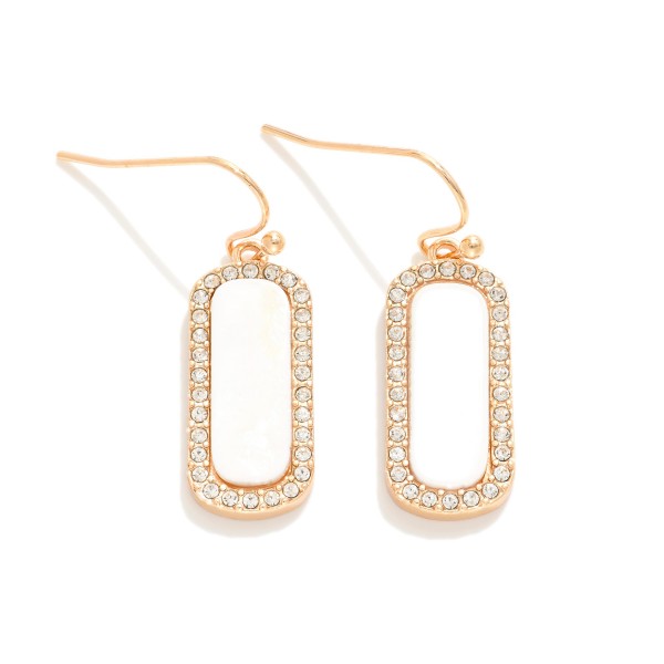 Wholesale pearlescent Rectangle Drop Earrings Rhinestone Border L