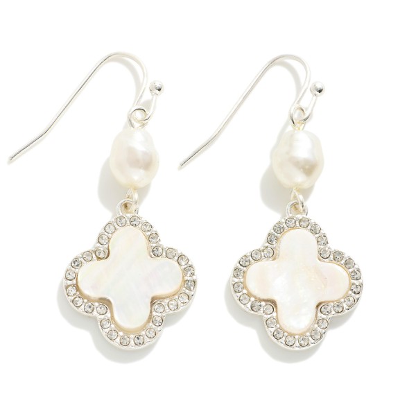 Wholesale pearlescent Clover Drop Earrings Linked Pearl Rhinestone Details L