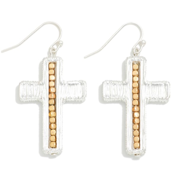 Wholesale textured Metal Cross Earrings Rotating Beaded Center L