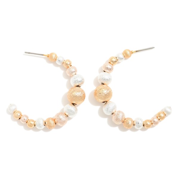 Wholesale graduated Textured Metal Beaded Hoop Earrings D Brass Base