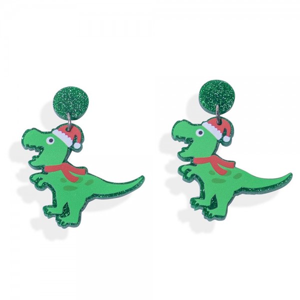 Wholesale glitter Acetate Christmas Dinosaur Drop Earrings L