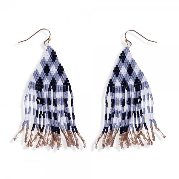 Wholesale plaid Seed Bead Tassel Drop Earrings L