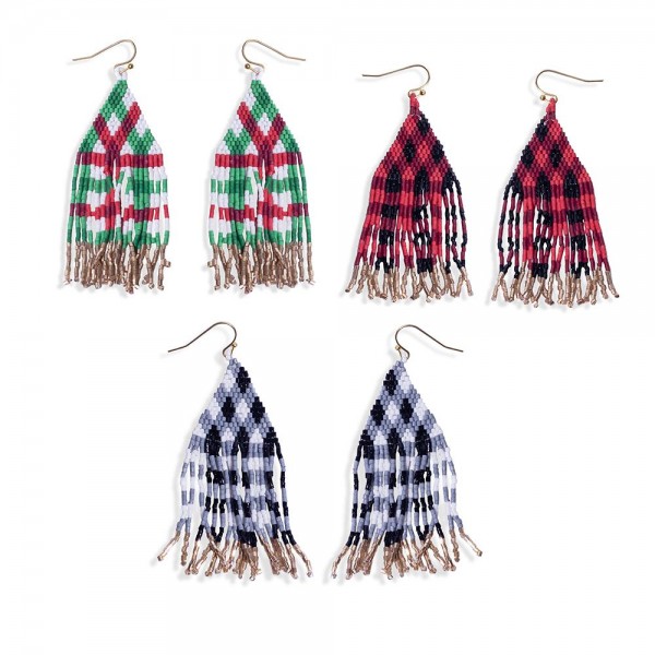 Plaid Seed Bead Tassel Drop Earrings
- Approximately 3" L