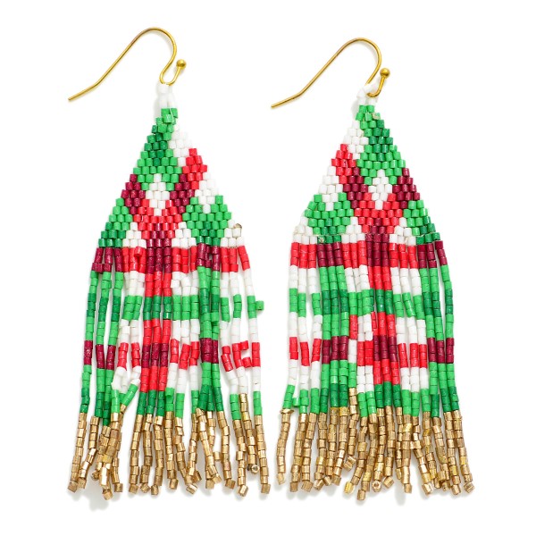 Wholesale plaid Seed Bead Tassel Drop Earrings L