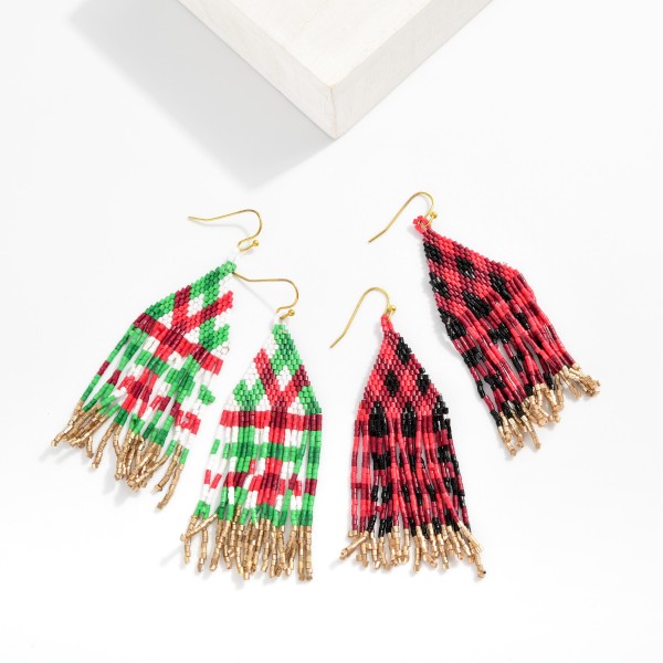 Plaid Seed Bead Tassel Drop Earrings
- Approximately 3" L