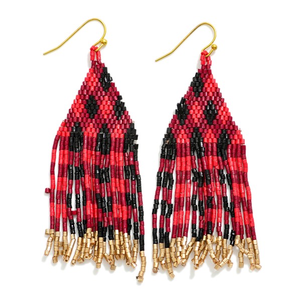 Wholesale plaid Seed Bead Tassel Drop Earrings L