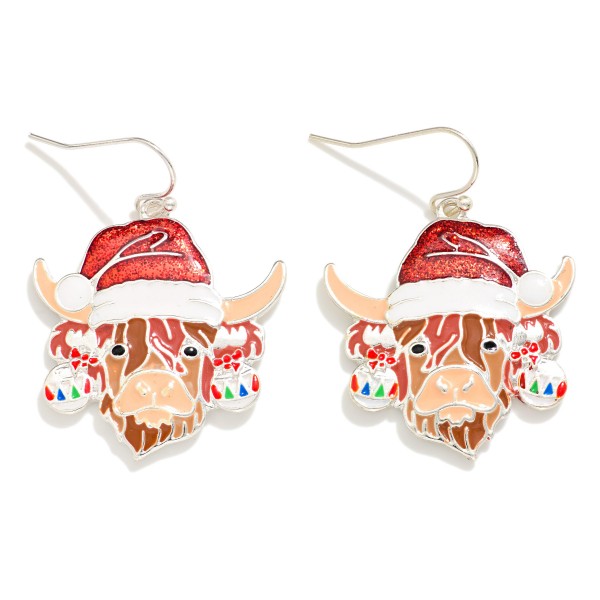 Wholesale painted Metal Christmas Cow Drop Earrings L