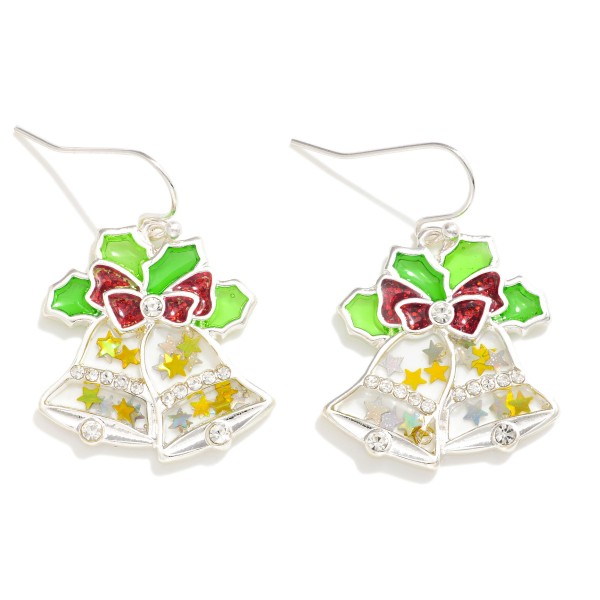 Wholesale christmas Bells Acetate Drop Earrings Gold Stars Glitter Details L