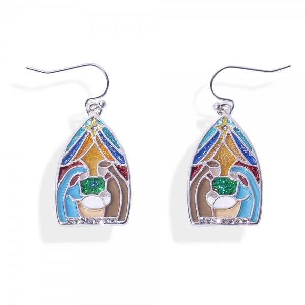 Wholesale stained Glass Christmas Scene Drop Earrings L