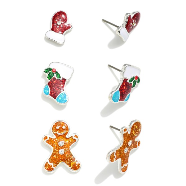 Wholesale set Three Glitter Christmas Stud Earrings L