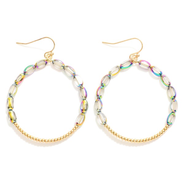 Wholesale rounded Glass Beaded Gold Metal Beaded Drop Earrings L