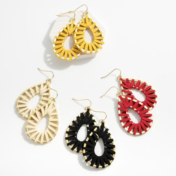 Vegan Leather Wrapped Teardrop Drop Earrings
- Approximately 2" L