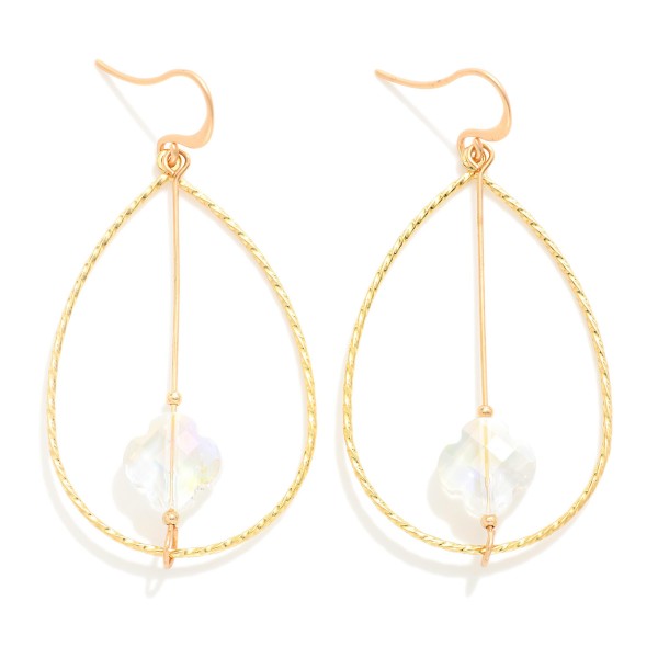 Wholesale twisted Metal Teardrop Drop Earrings Rotating Glass Crystal Clover Cen