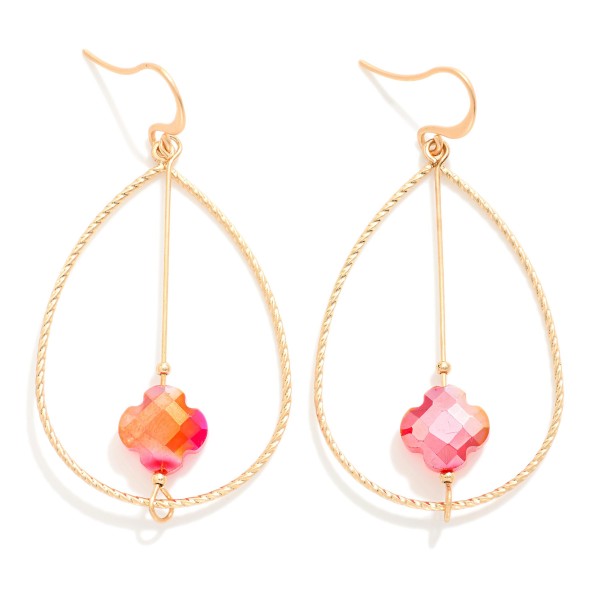 Wholesale twisted Metal Teardrop Drop Earrings Rotating Glass Crystal Clover Cen