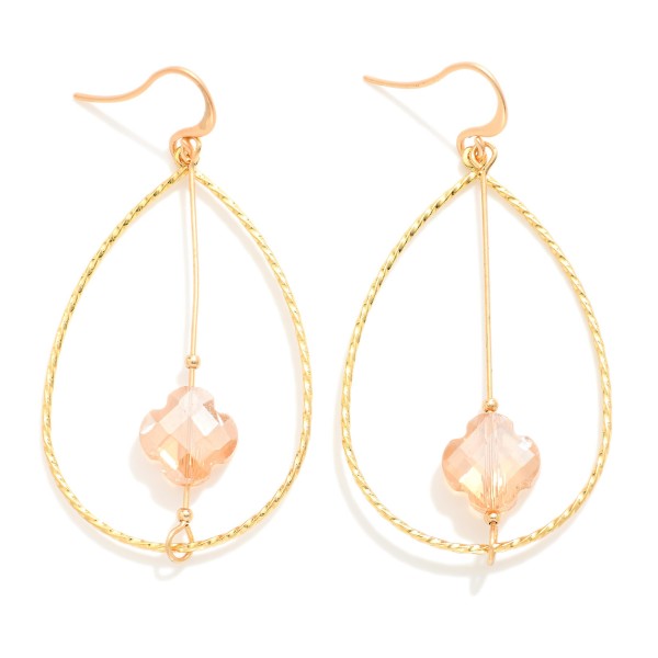 Wholesale twisted Metal Teardrop Drop Earrings Rotating Glass Crystal Clover Cen