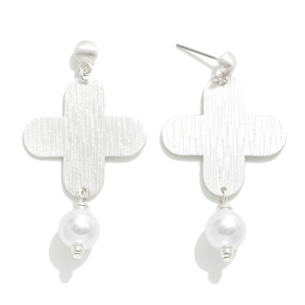 Wholesale textured Metal Criss Cross Post Drop Earrings Pearl Dangle L