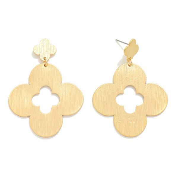 Wholesale linked Textured Metal Clover Post Drop Earrings L