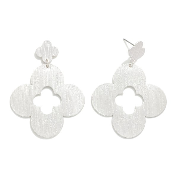 Wholesale linked Textured Metal Clover Post Drop Earrings L