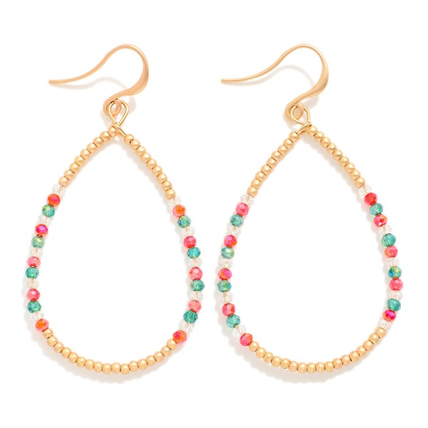 Wholesale beaded Teardrop Drop Earrings Gold Tones Faceted Beads L