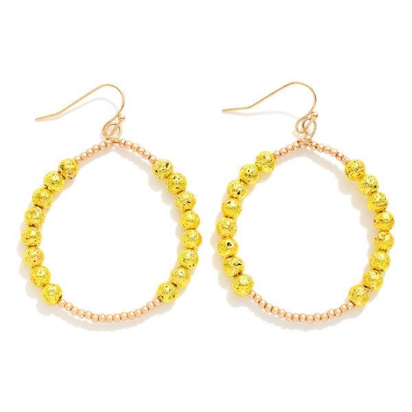 Wholesale beaded Hoop Drop Earrings Metallic Lava Rock Beads Metal Tones L