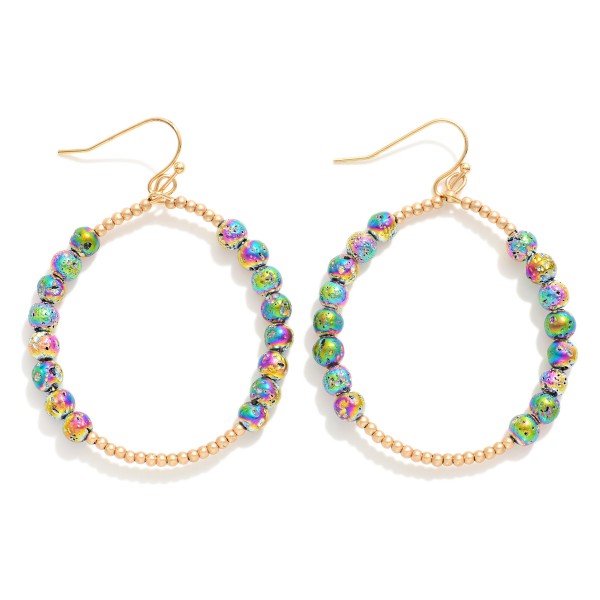 Wholesale beaded Hoop Drop Earrings Metallic Lava Rock Beads Metal Tones L
