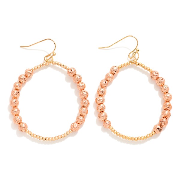 Wholesale beaded Hoop Drop Earrings Metallic Lava Rock Beads Metal Tones L