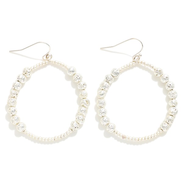 Wholesale beaded Hoop Drop Earrings Metallic Lava Rock Beads Metal Tones L