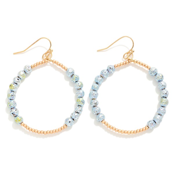 Wholesale beaded Hoop Drop Earrings Metallic Lava Rock Beads Metal Tones L