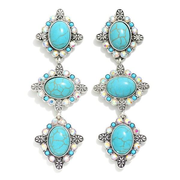 Wholesale linked Stone Post Drop Earrings Rhinestone Metal Border L