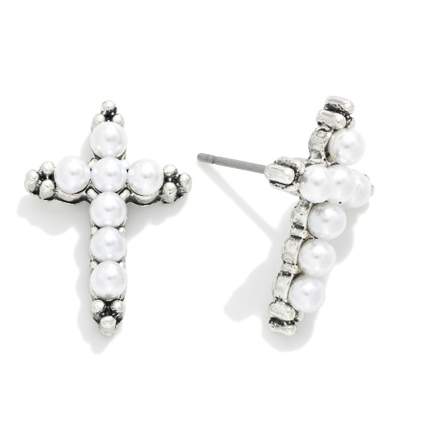 Wholesale pearl Studded Cross Earrings L