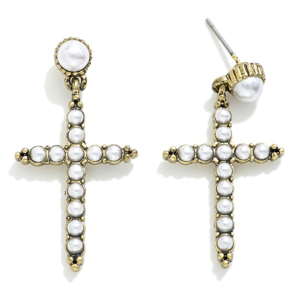 Wholesale pearl Studded Cross Post Drop Earrings L