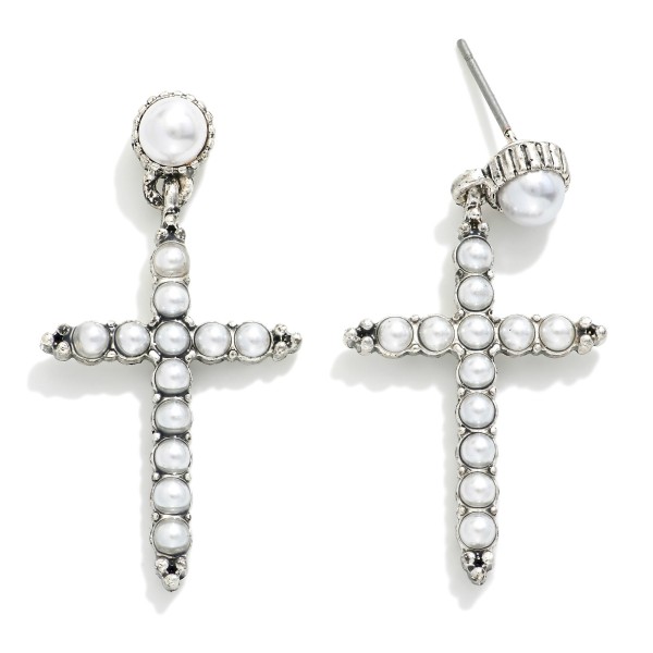 Wholesale pearl Studded Cross Post Drop Earrings L