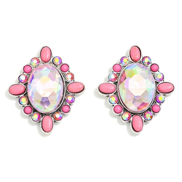 Wholesale rhinestone Post Drop Earrings Rhinestone Natural Stone Border L