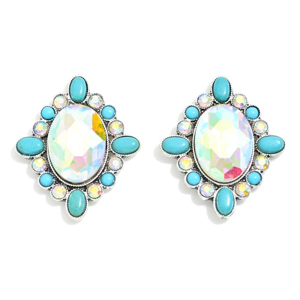 Wholesale rhinestone Post Drop Earrings Rhinestone Natural Stone Border L