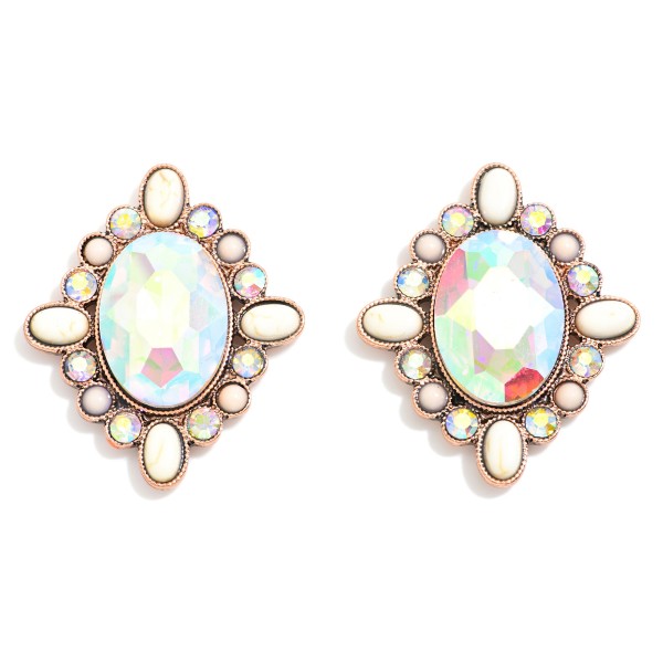 Wholesale rhinestone Post Drop Earrings Rhinestone Natural Stone Border L