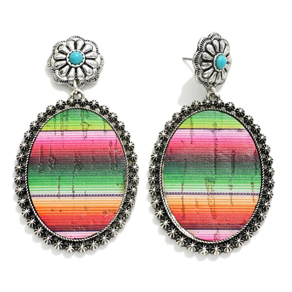 Wholesale metal Western Oval Drop Earrings Turquoise Accents L