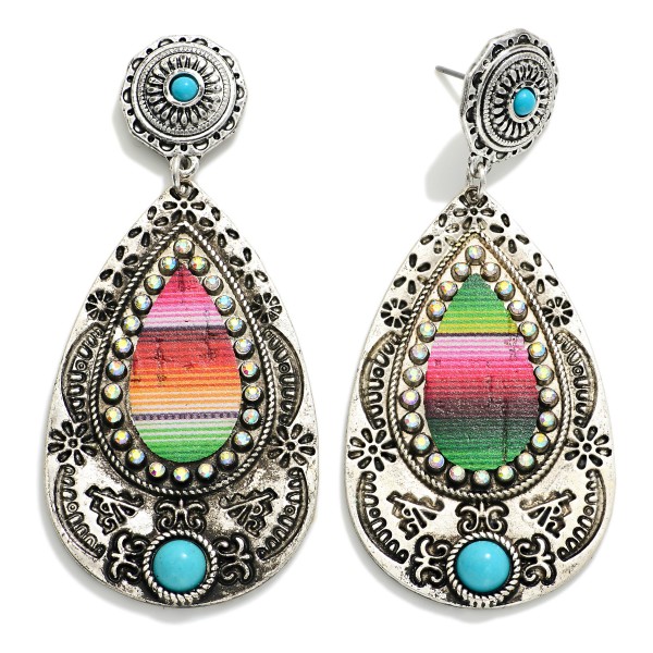 Wholesale metal Western Teardrop Drop Earrings Turquoise Rhinestone Accents L