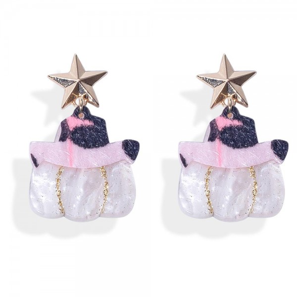 Wholesale glitter Acetate Pumpkin Drop Earrings Faux Fur Cowboy Hat Metal Star P