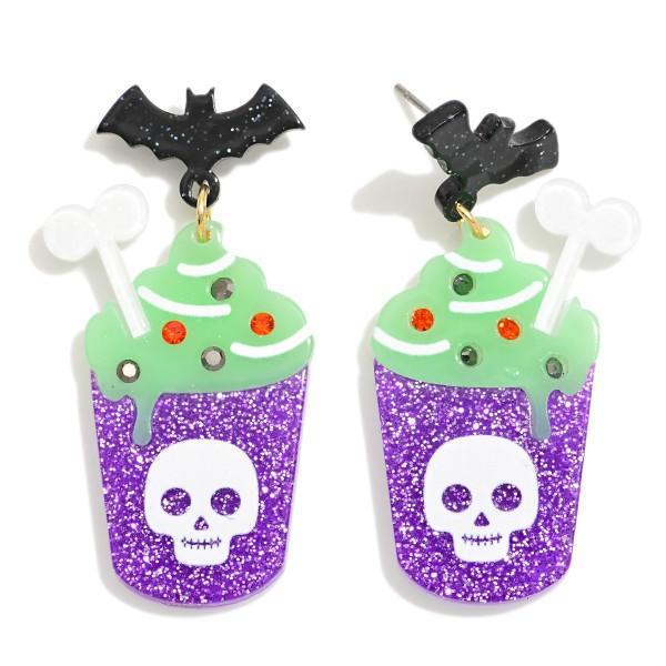 Wholesale glow Dark Spooky Drink Acetate Drop Earrings Bat Post L