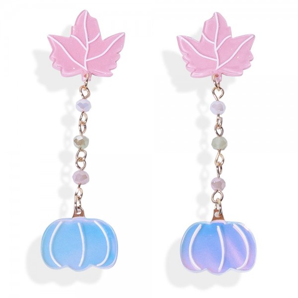 Wholesale linked Glitter Acetate Maple Leaf Pumpkin Drop Earrings Faceted Bead C