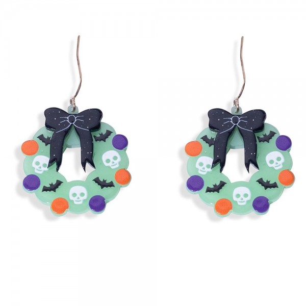 Wholesale glitter Acetate Halloween Wreath Drop Earrings L