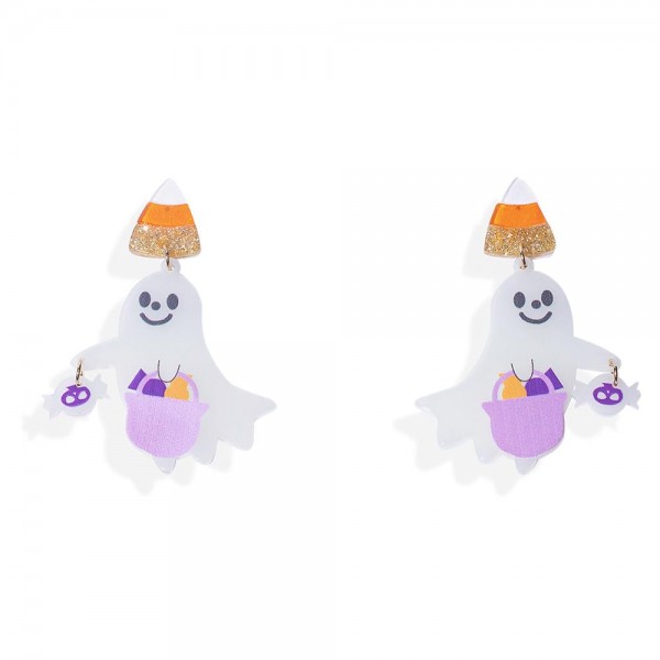 Wholesale acetate Trick Treating Ghost Post Drop Earrings Glitter Candy Corn Pos