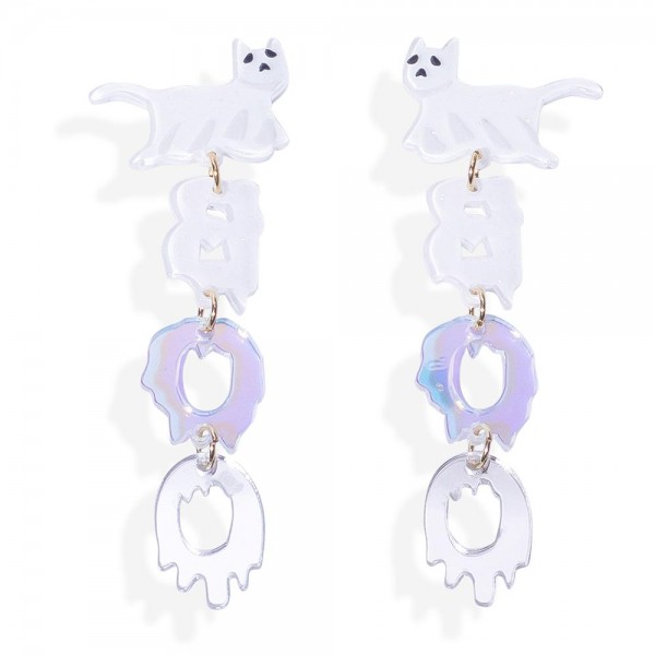 Wholesale linked Glitter Acetate BOO Drop Earrings Ghost Cat Posts L