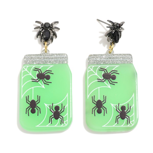 Wholesale halloween Acetate Jar Spider Webs Drop Earrings Rhinestone Spider Post