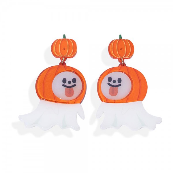 Wholesale glitter Acetate Pumpkin Ghost Drop Earrings L