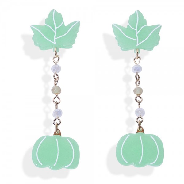 Glow in the Dark Glitter Acetate Maple Leaf and Pumpkin Drop Earrings With Faceted Bead Chain Detail

- Approximately 2.5" L