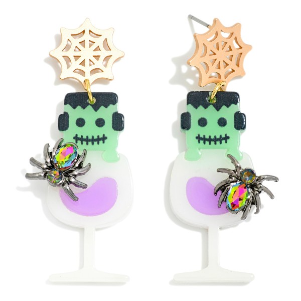 Wholesale acetate Frankenstein Spider Cocktail Post Drop Earrings Spider Web Pos